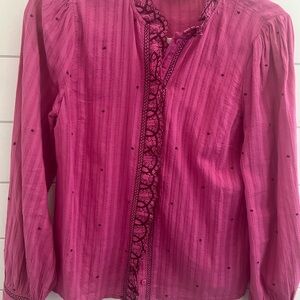 Sézane Pink Blouse with Lace Trim